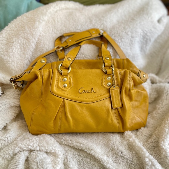 Coach Ashley Leather Satchel, Sunflower Yellow - Picture 1 of 5